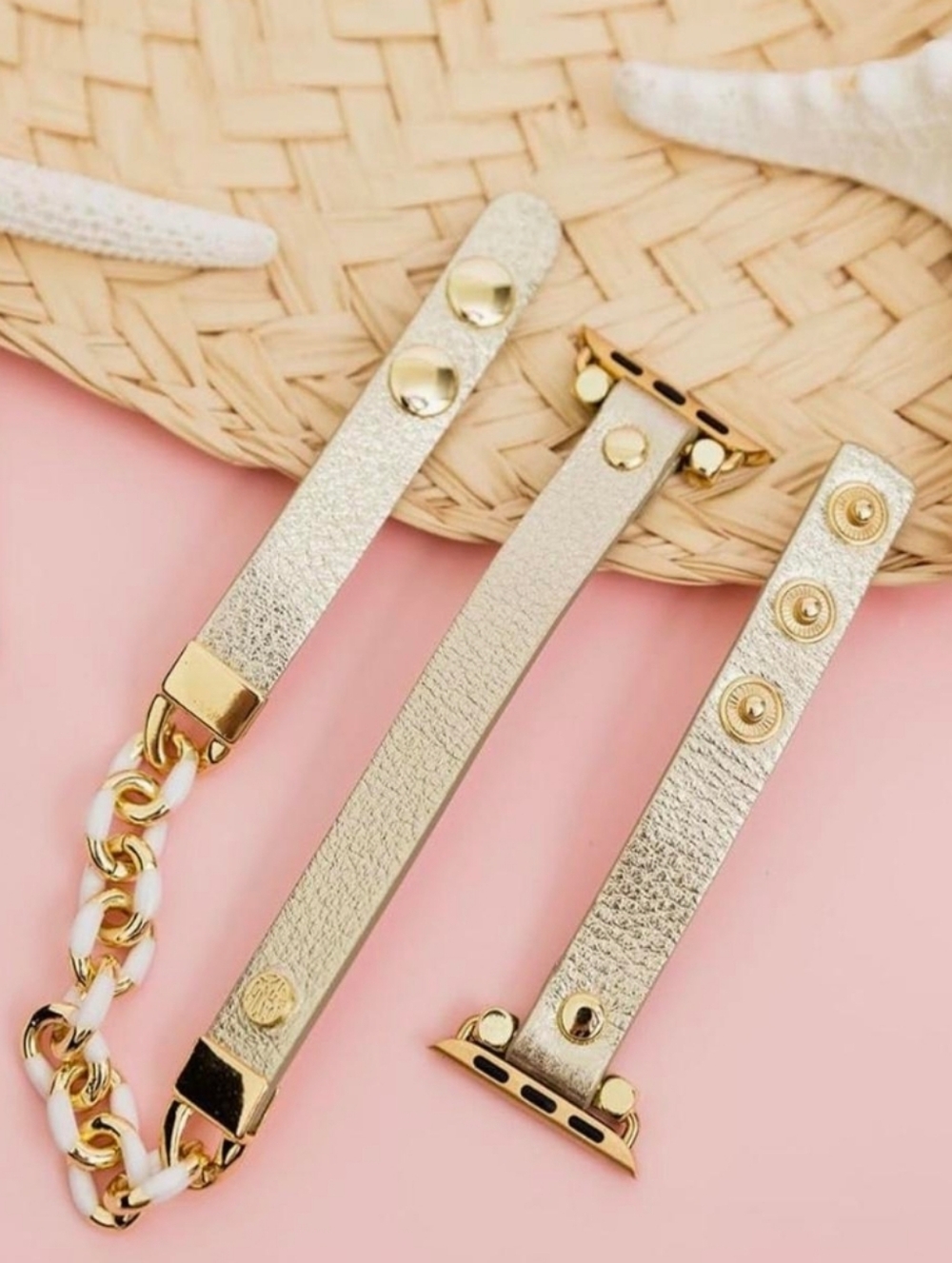 Lilly Pulitzer Skinny Leatherette Watch Band with Chain, Apple Smart Watch Gold